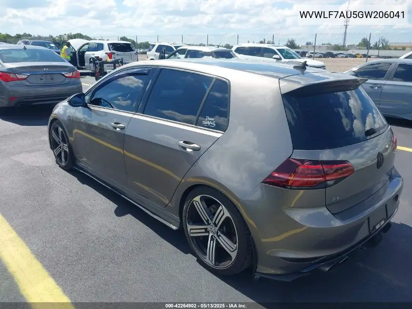 2016 Volkswagen Golf R 4-Door VIN: WVWLF7AU5GW206041 Lot: 42264902