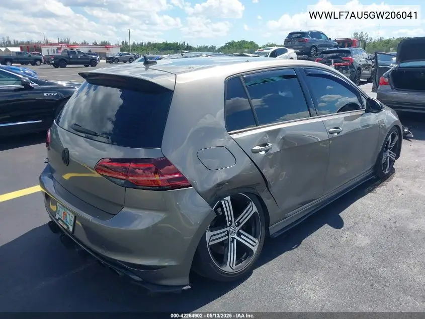 2016 Volkswagen Golf R 4-Door VIN: WVWLF7AU5GW206041 Lot: 42264902