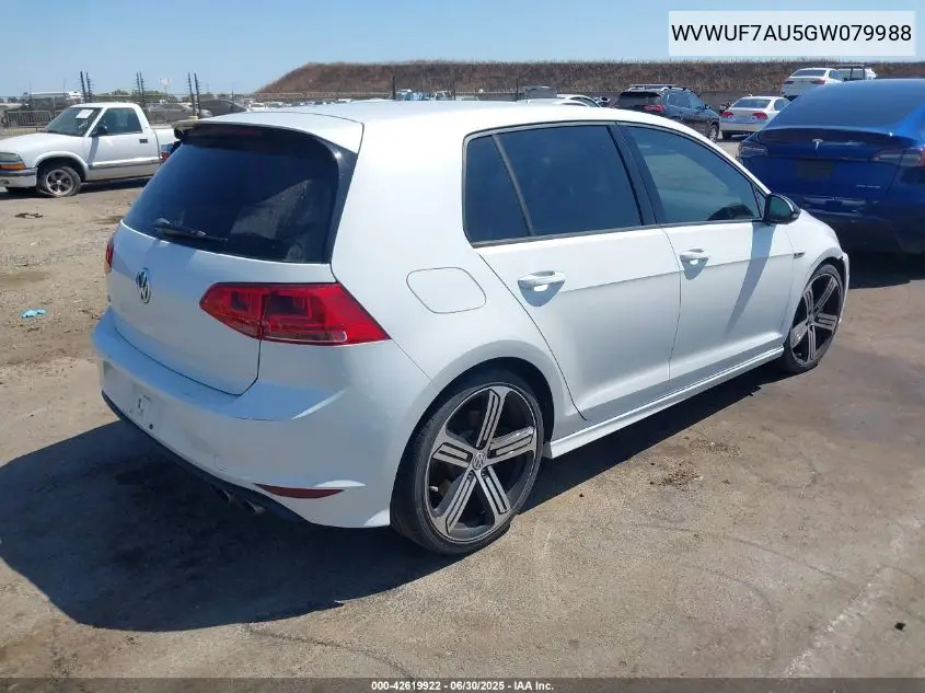 2016 Volkswagen Golf R 4-Door VIN: WVWUF7AU5GW079988 Lot: 42619922