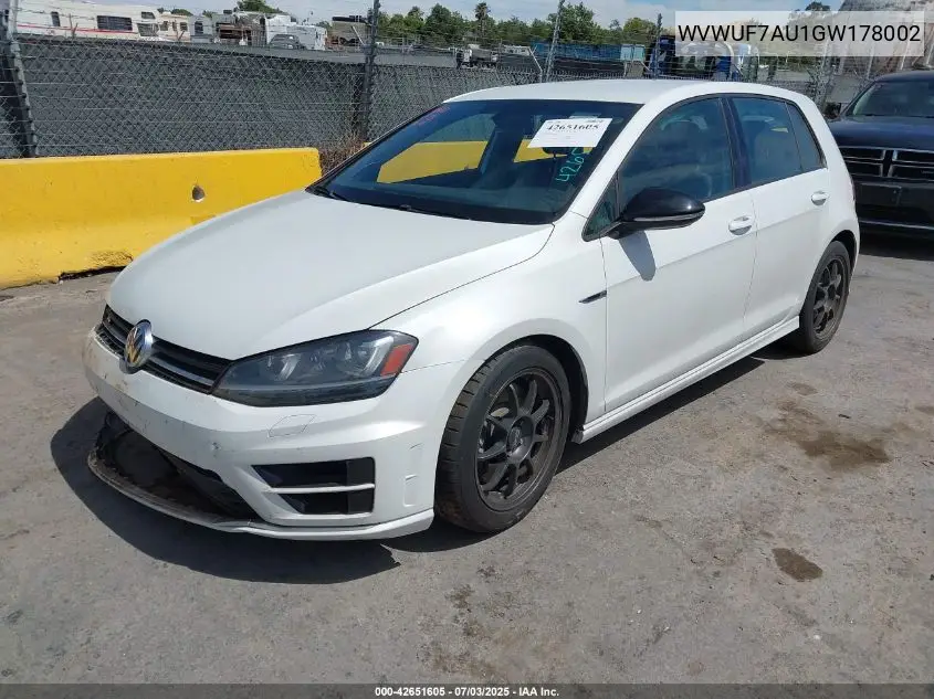 2016 Volkswagen Golf R 4-Door VIN: WVWUF7AU1GW178002 Lot: 42651605