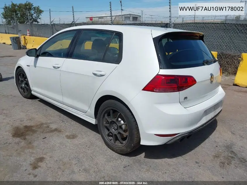 2016 Volkswagen Golf R 4-Door VIN: WVWUF7AU1GW178002 Lot: 42651605