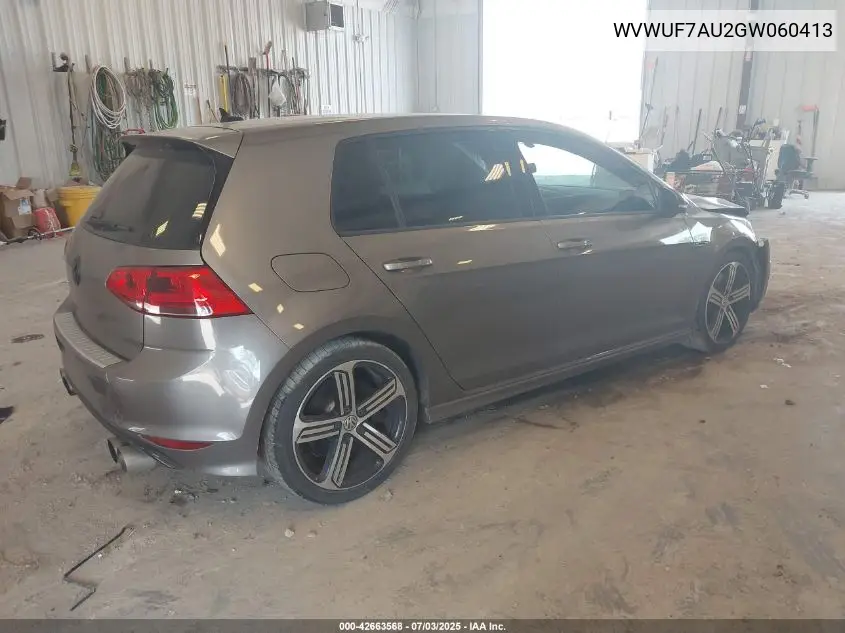 2016 Volkswagen Golf R 4-Door VIN: WVWUF7AU2GW060413 Lot: 42663568