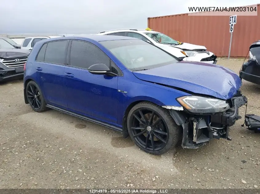 2018 Volkswagen Golf R 2.0 Tsi VIN: WVWWF7AU4JW203104 Lot: 12314979