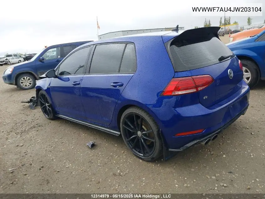 2018 Volkswagen Golf R 2.0 Tsi VIN: WVWWF7AU4JW203104 Lot: 12314979