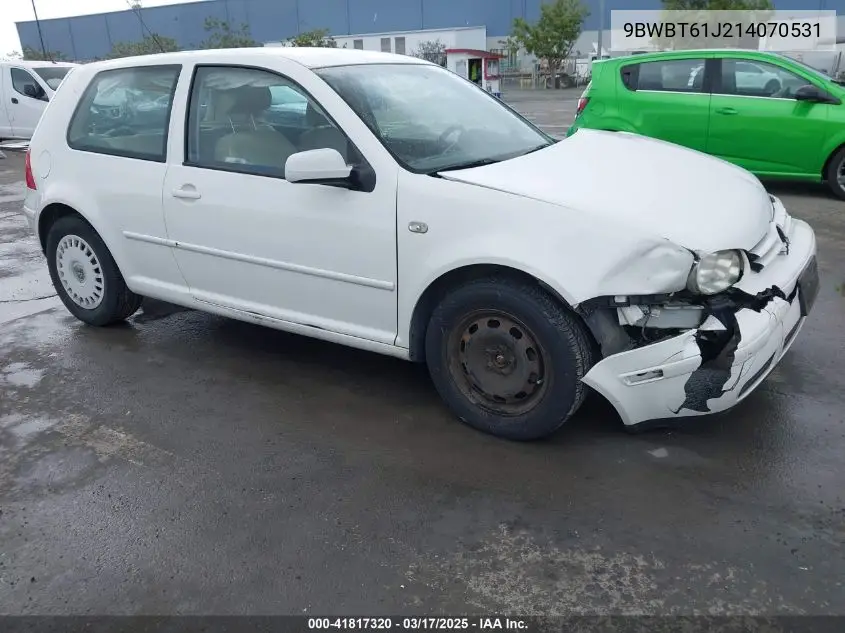 2001 Volkswagen Golf Gl VIN: 9BWBT61J214070531 Lot: 41817320