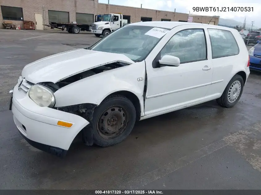2001 Volkswagen Golf Gl VIN: 9BWBT61J214070531 Lot: 41817320