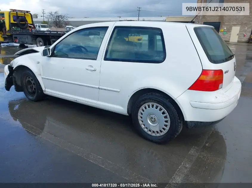 2001 Volkswagen Golf Gl VIN: 9BWBT61J214070531 Lot: 41817320
