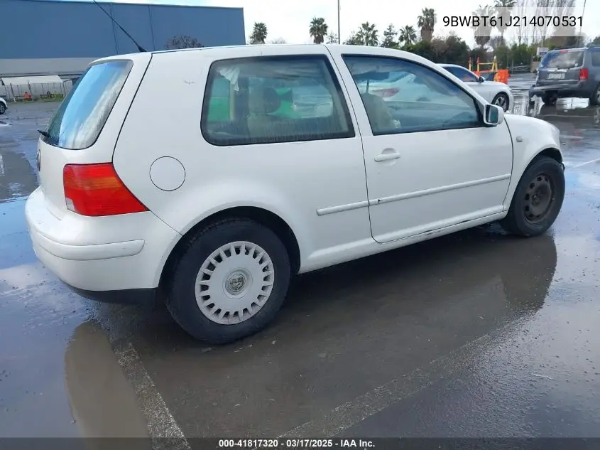 2001 Volkswagen Golf Gl VIN: 9BWBT61J214070531 Lot: 41817320