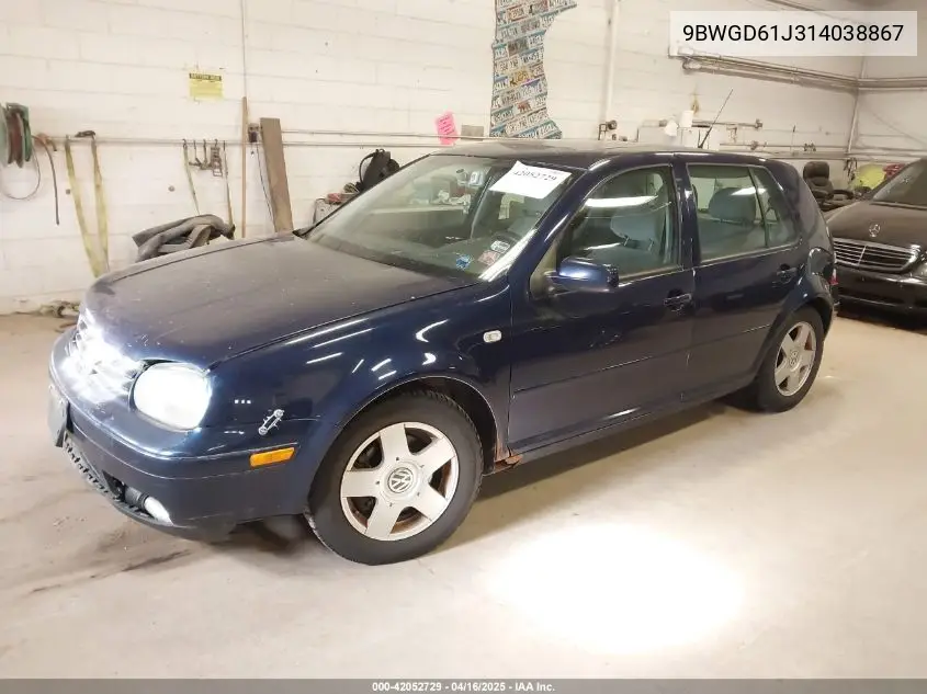 2001 Volkswagen Golf Gls 1.8L Turbo VIN: 9BWGD61J314038867 Lot: 42052729