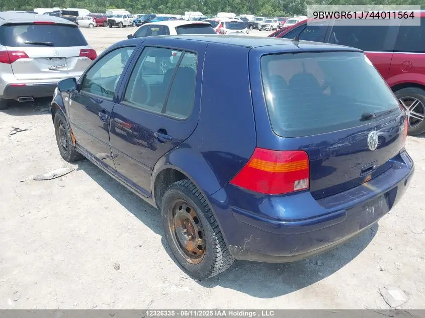 2004 Volkswagen Golf VIN: 9BWGR61J744011564 Lot: 12326335
