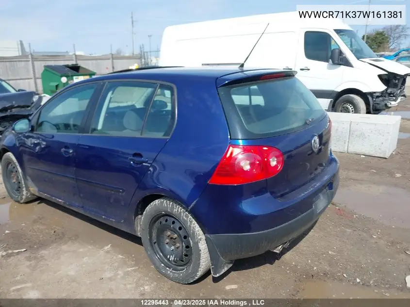 2007 Volkswagen Rabbit 5-Door VIN: WVWCR71K37W161381 Lot: 12295443
