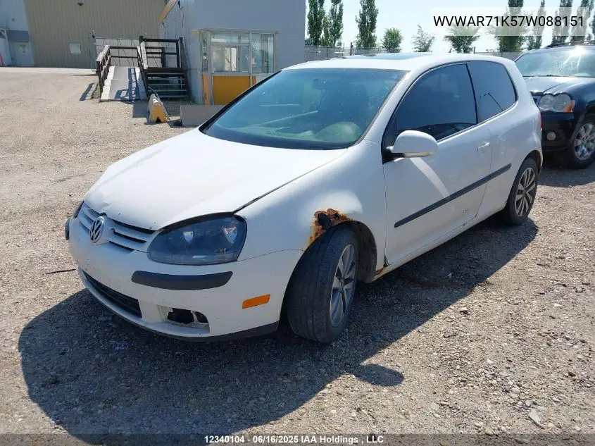 2007 Volkswagen Rabbit VIN: WVWAR71K57W088151 Lot: 12340104