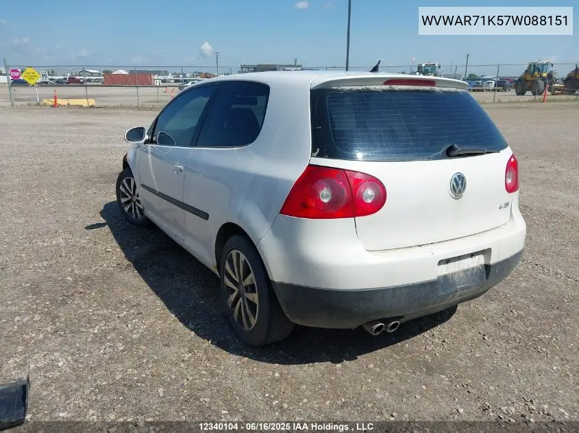 2007 Volkswagen Rabbit VIN: WVWAR71K57W088151 Lot: 12340104