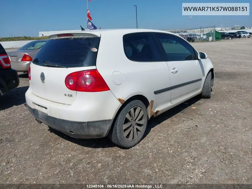 2007 Volkswagen Rabbit VIN: WVWAR71K57W088151 Lot: 12340104