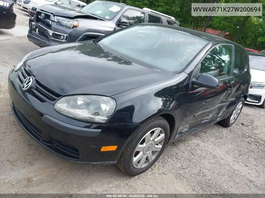 2007 Volkswagen Rabbit 2-Door VIN: WVWAR71K27W200694 Lot: 42126744