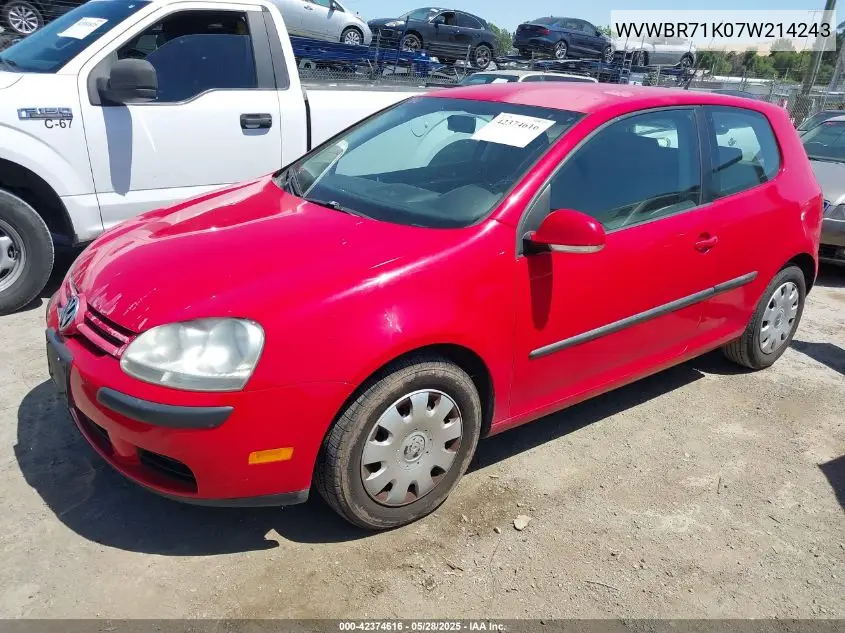 2007 Volkswagen Rabbit 2-Door VIN: WVWBR71K07W214243 Lot: 42374616