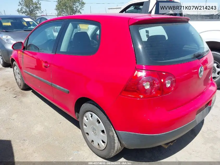 2007 Volkswagen Rabbit 2-Door VIN: WVWBR71K07W214243 Lot: 42374616
