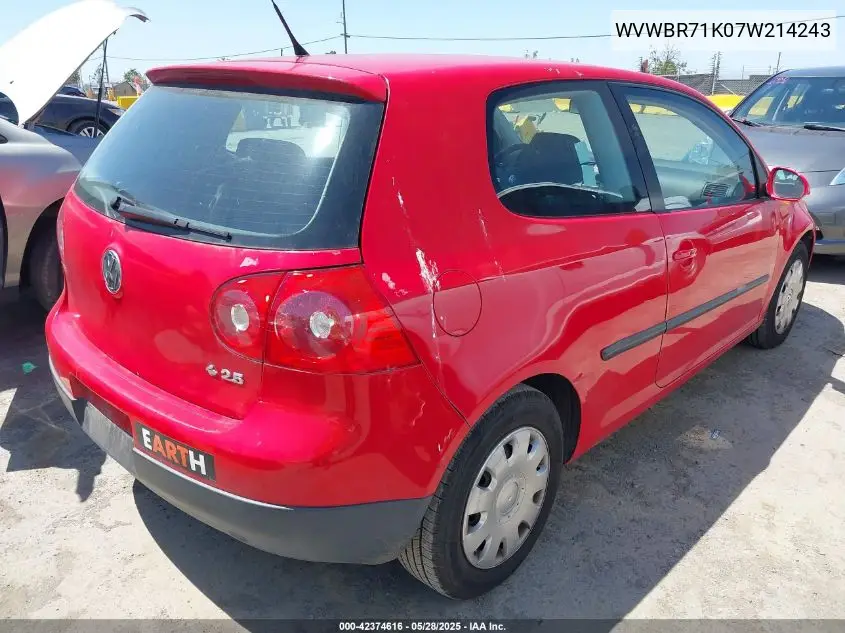 2007 Volkswagen Rabbit 2-Door VIN: WVWBR71K07W214243 Lot: 42374616
