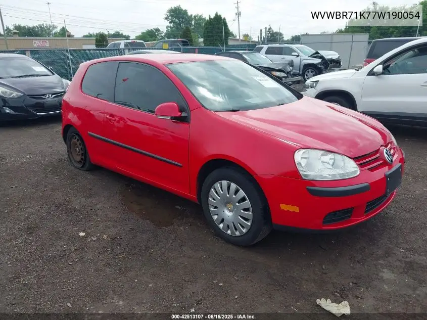 2007 Volkswagen Rabbit 2-Door VIN: WVWBR71K77W190054 Lot: 42513107