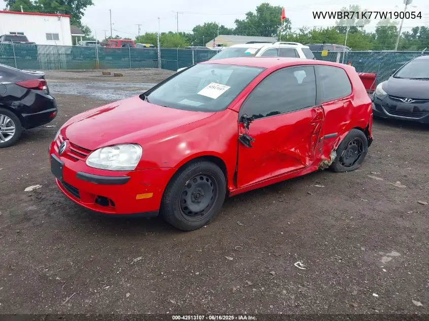 2007 Volkswagen Rabbit 2-Door VIN: WVWBR71K77W190054 Lot: 42513107