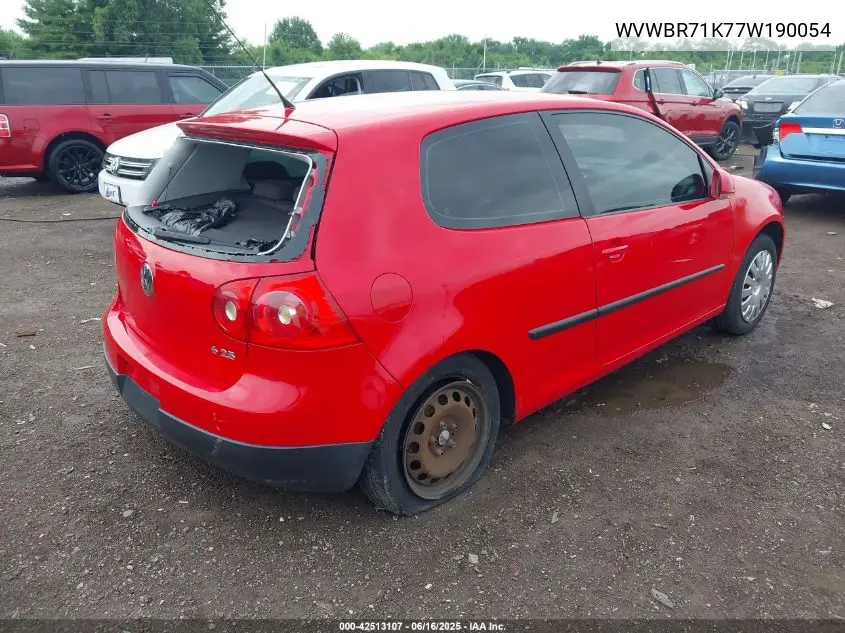 2007 Volkswagen Rabbit 2-Door VIN: WVWBR71K77W190054 Lot: 42513107