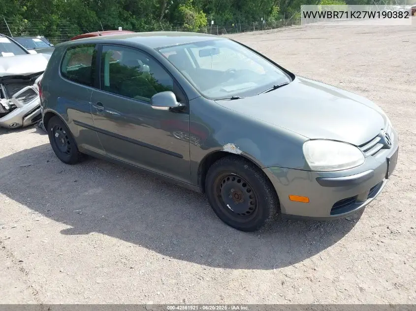2007 Volkswagen Rabbit 2-Door VIN: WVWBR71K27W190382 Lot: 42561921