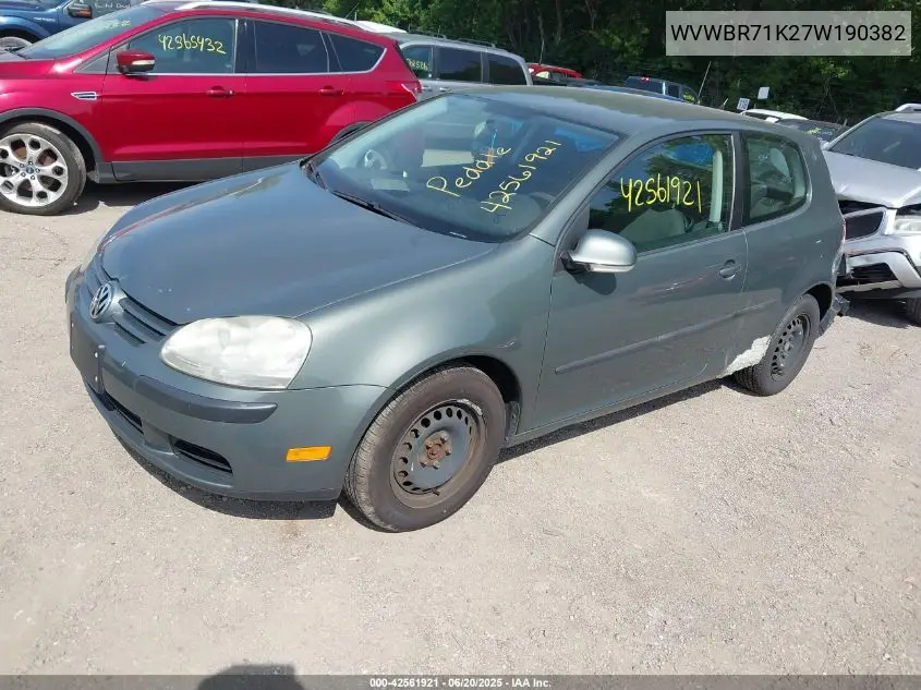 2007 Volkswagen Rabbit 2-Door VIN: WVWBR71K27W190382 Lot: 42561921