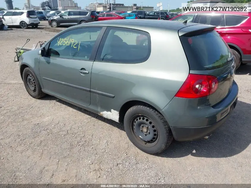 2007 Volkswagen Rabbit 2-Door VIN: WVWBR71K27W190382 Lot: 42561921