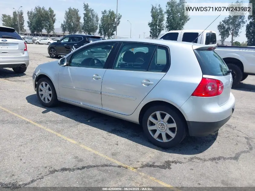2007 Volkswagen Rabbit 4-Door VIN: WVWDS71K07W243982 Lot: 42580094