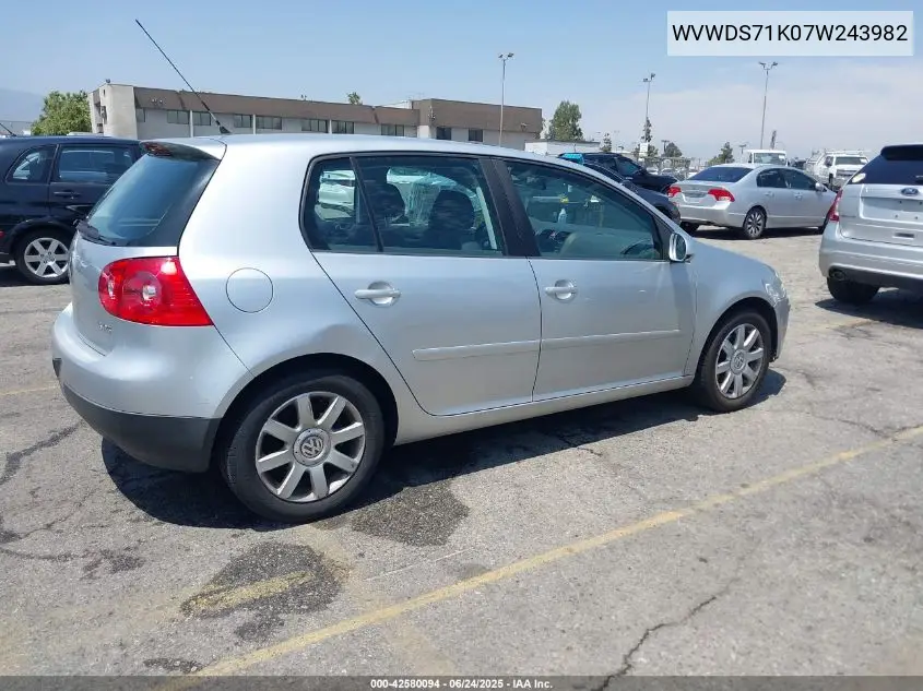2007 Volkswagen Rabbit 4-Door VIN: WVWDS71K07W243982 Lot: 42580094