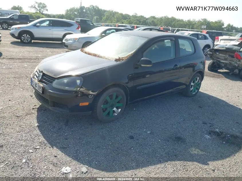 2007 Volkswagen Rabbit 2-Door VIN: WVWAR71K77W094663 Lot: 42588486