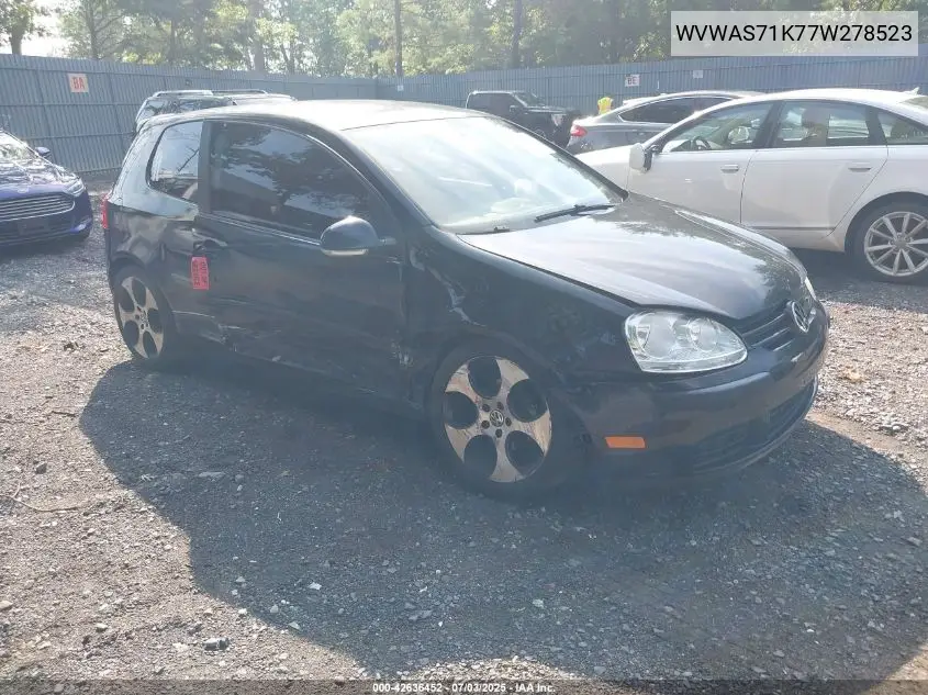 2007 Volkswagen Rabbit 2-Door VIN: WVWAS71K77W278523 Lot: 42636452