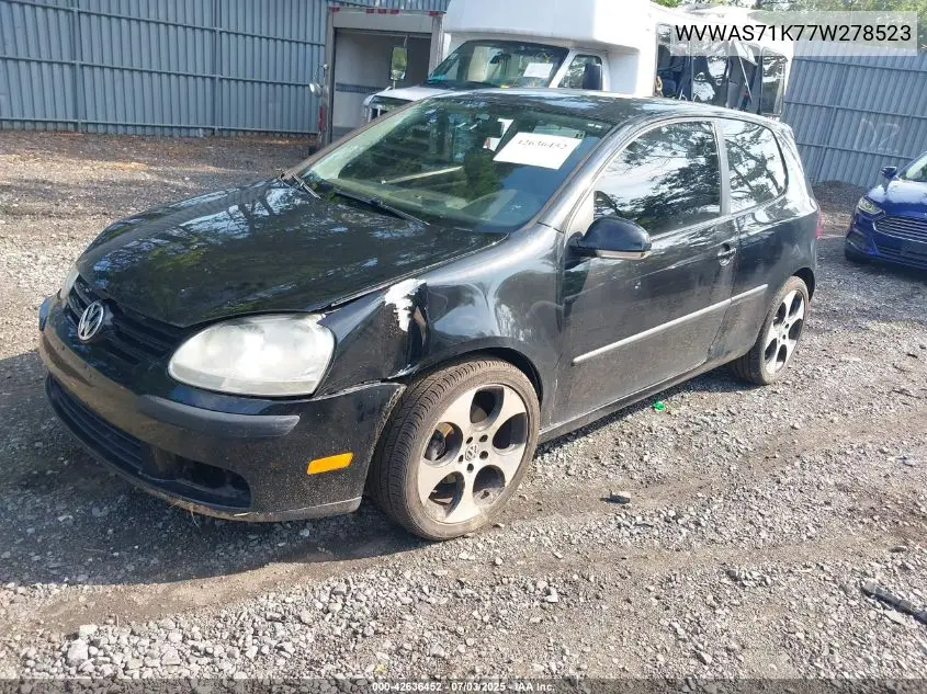 2007 Volkswagen Rabbit 2-Door VIN: WVWAS71K77W278523 Lot: 42636452
