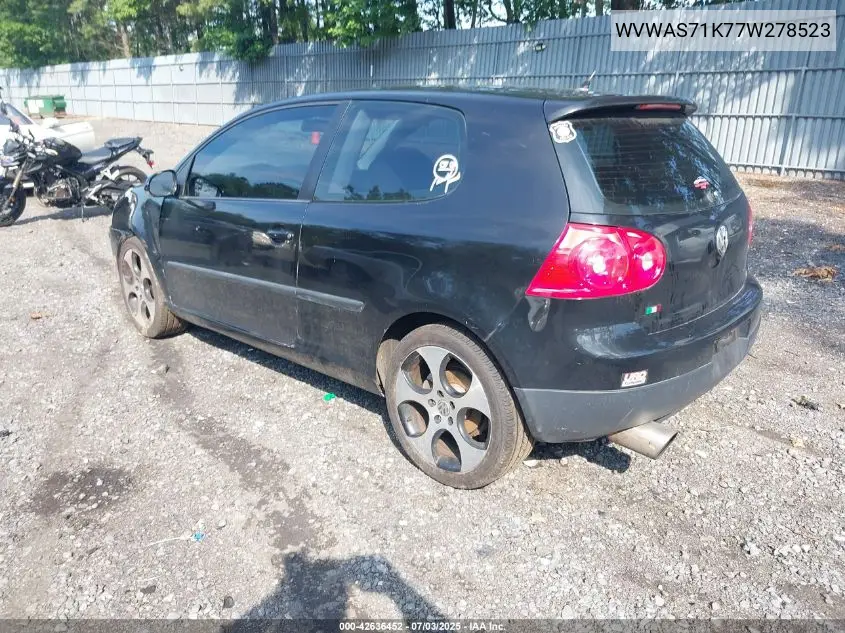 2007 Volkswagen Rabbit 2-Door VIN: WVWAS71K77W278523 Lot: 42636452