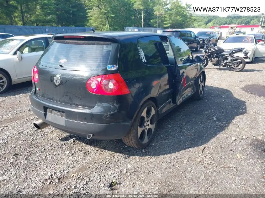 2007 Volkswagen Rabbit 2-Door VIN: WVWAS71K77W278523 Lot: 42636452