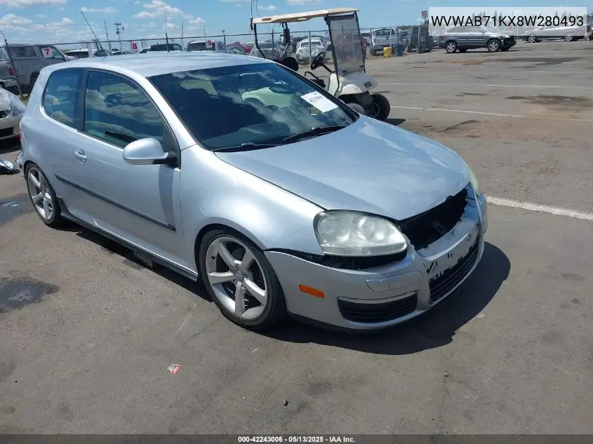 2008 Volkswagen Rabbit S VIN: WVWAB71KX8W280493 Lot: 42243006