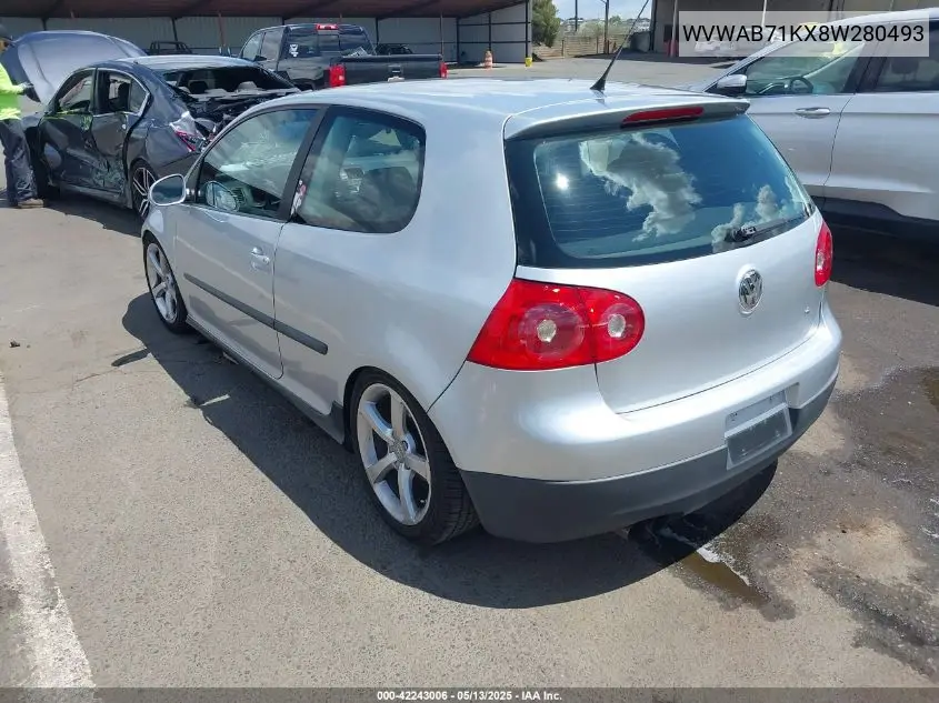 2008 Volkswagen Rabbit S VIN: WVWAB71KX8W280493 Lot: 42243006