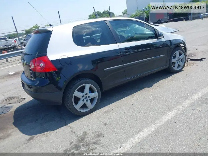 2008 Volkswagen Rabbit S VIN: WVWAA71K48W053917 Lot: 42604465