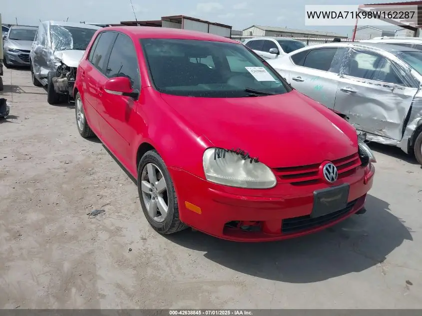 2008 Volkswagen Rabbit S VIN: WVWDA71K98W162287 Lot: 42638845