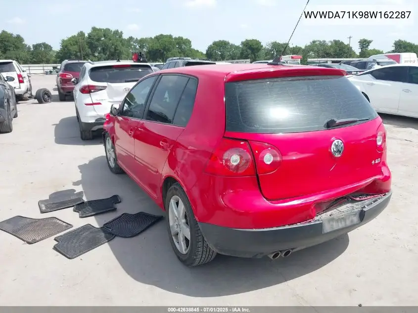 2008 Volkswagen Rabbit S VIN: WVWDA71K98W162287 Lot: 42638845