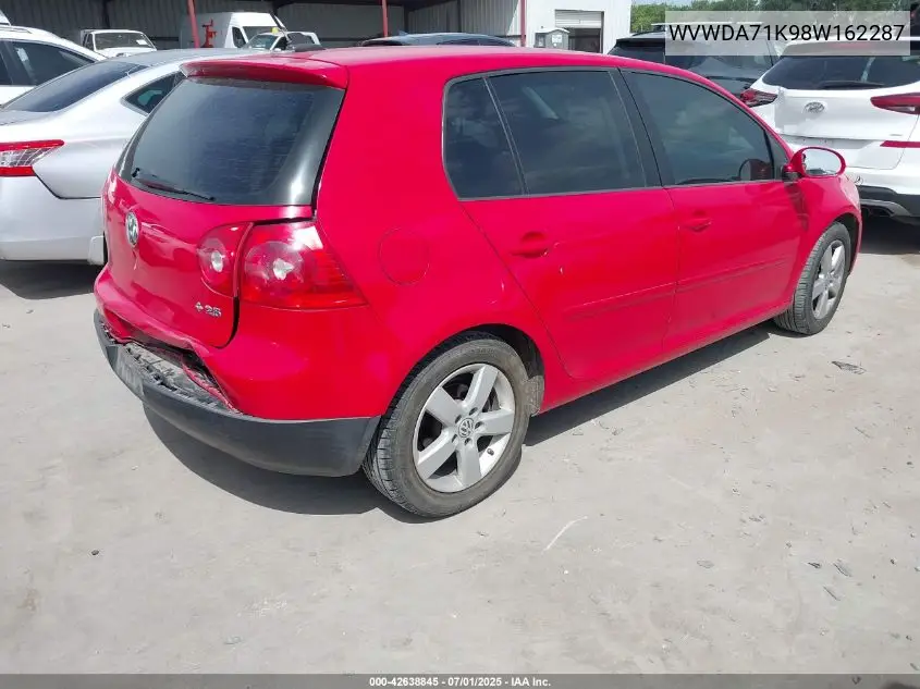 2008 Volkswagen Rabbit S VIN: WVWDA71K98W162287 Lot: 42638845