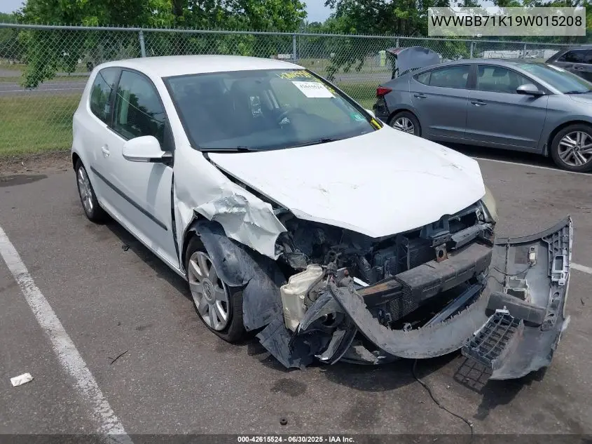 2009 Volkswagen Rabbit S VIN: WVWBB71K19W015208 Lot: 42615524