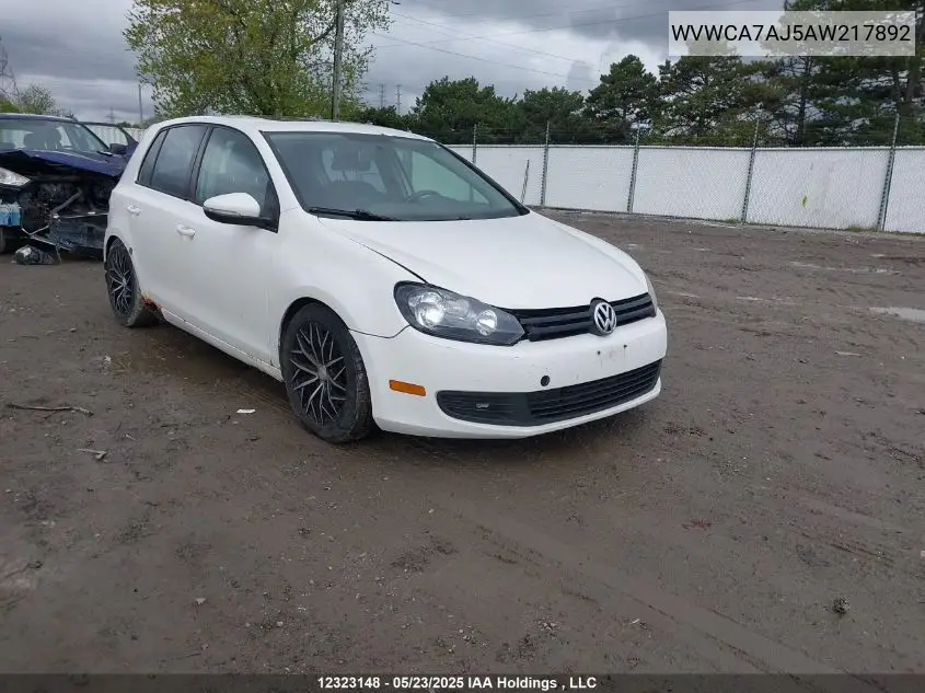 2010 Volkswagen Golf VIN: WVWCA7AJ5AW217892 Lot: 12323148