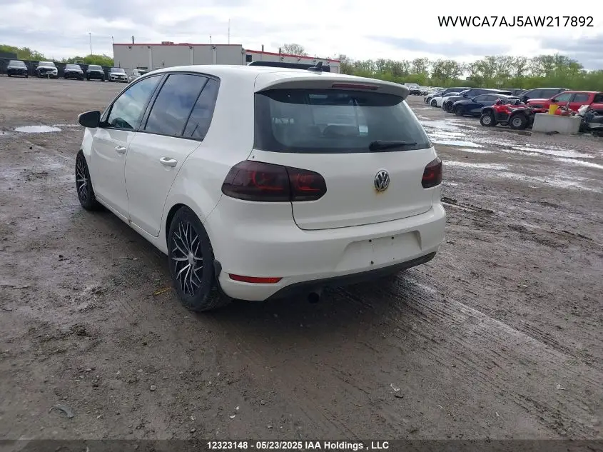 2010 Volkswagen Golf VIN: WVWCA7AJ5AW217892 Lot: 12323148