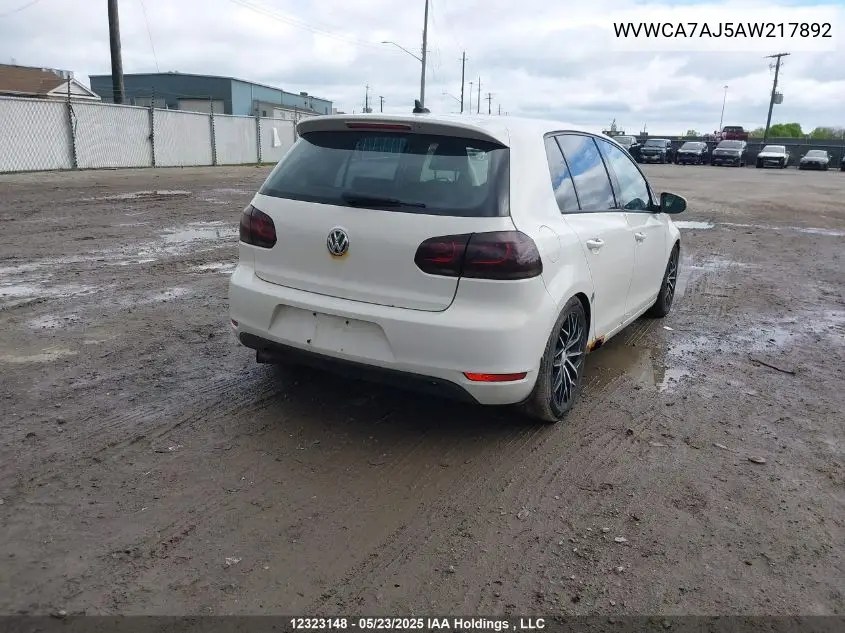 2010 Volkswagen Golf VIN: WVWCA7AJ5AW217892 Lot: 12323148