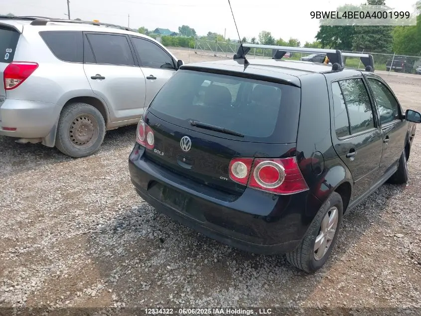 2010 Volkswagen City Golf VIN: 9BWEL4BE0A4001999 Lot: 12334322