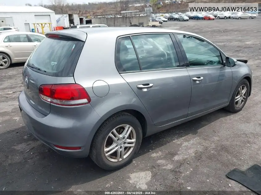 2010 Volkswagen Golf 4-Door W/Pzev (A6) VIN: WVWDB9AJ0AW216453 Lot: 42032851