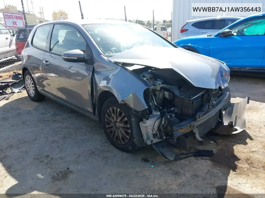 2010 Volkswagen Golf 2-Door VIN: WVWBB7AJ1AW356443 Lot: 42099479