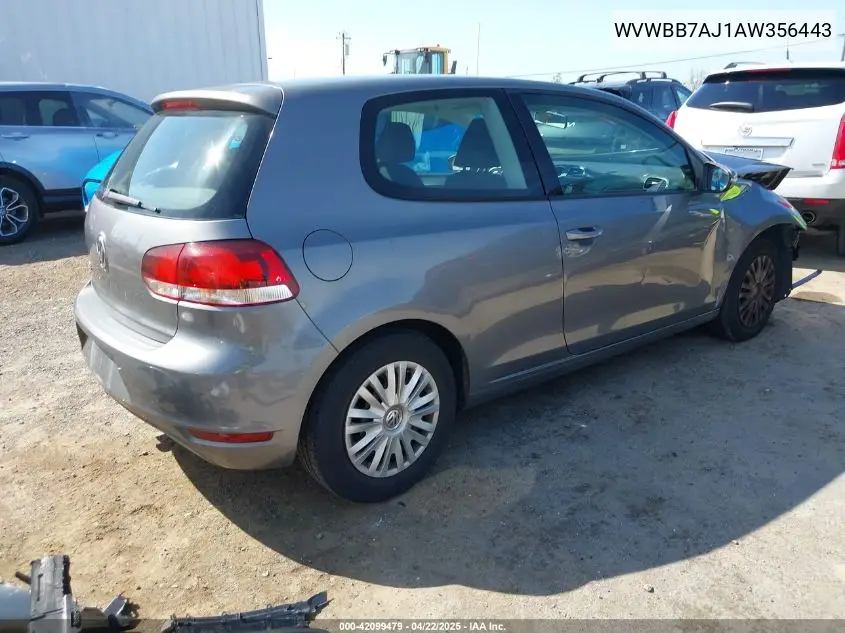 2010 Volkswagen Golf 2-Door VIN: WVWBB7AJ1AW356443 Lot: 42099479