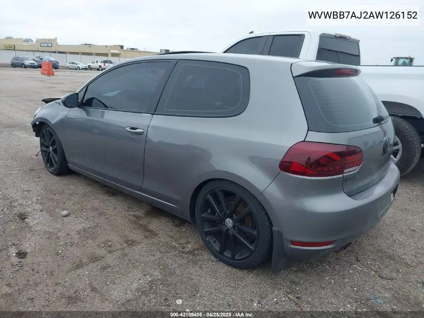 2010 Volkswagen Golf 2-Door VIN: WVWBB7AJ2AW126152 Lot: 42109405